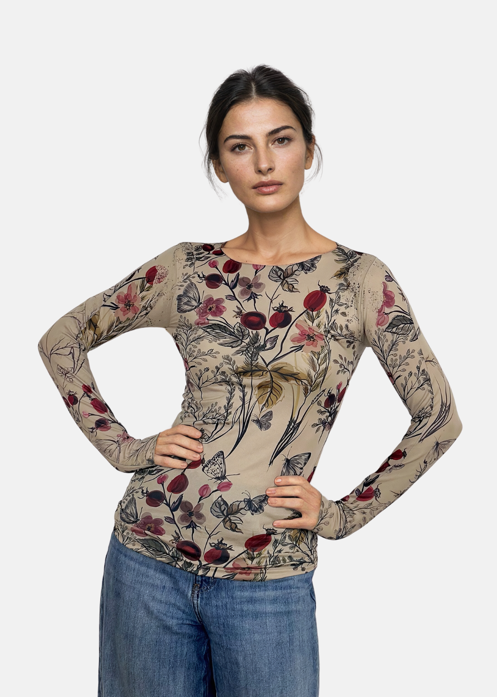 AMB Designs – Engroshandel Bluse - Dame – Hello Blossom Second Skin Raw Edge Top1