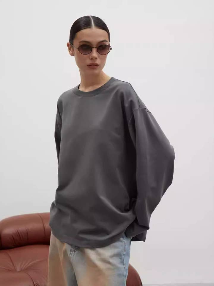 Suhkasana - Wholesale T-Shirt - Women's - Heavyweight Cotton Long Sleeve Crewneck Oversized T Shirt17