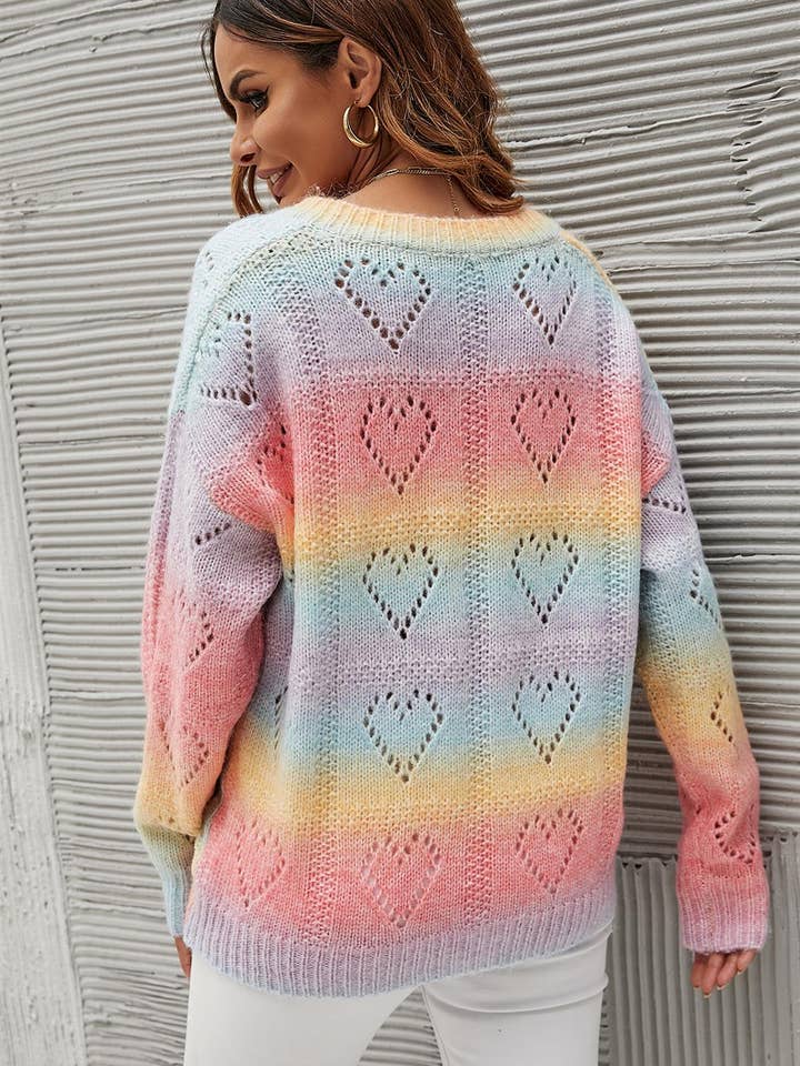 FS Collection (Germany) - Wholesale Knit Sweater - Women's - Heart Jumper Top In Pink Blue Yellow Rainbow5
