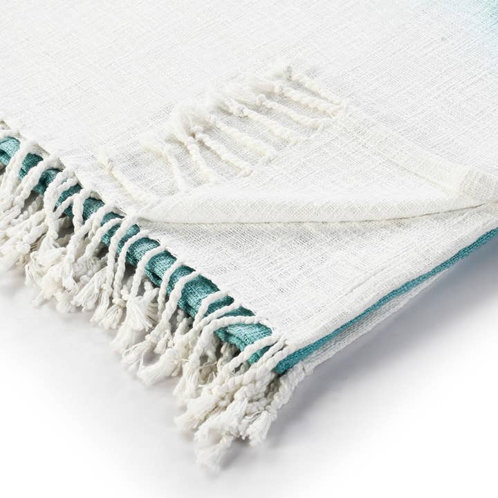 HomeRoots - Wholesale Throw Blanket - Blue and White Woven Cotton Ombre Throw Blanket