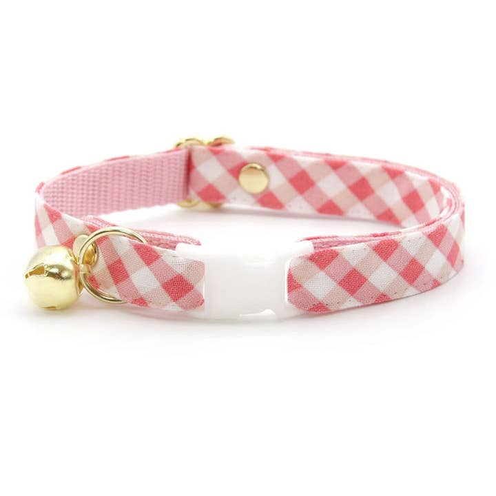 Made By Cleo – coleira - Gato por atacado – “Coquette” - Gola Gingham em xadrez rosa