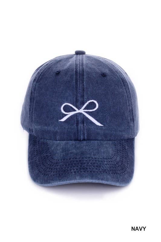 Vanilla Monkey - Wholesale Baseball Cap - Women's - Coquette Ribbon Bow Embroidery Washed Hat3