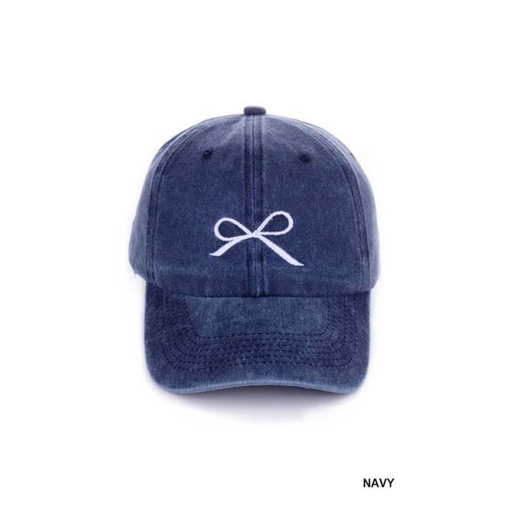 Vanilla Monkey - Wholesale Baseball Cap - Women's - Coquette Ribbon Bow Embroidery Washed Hat3