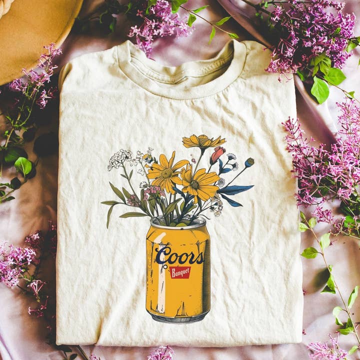 Banquet gold/yellow can beer w/ flower design for wholesale by Gunpowder and lace wholesale