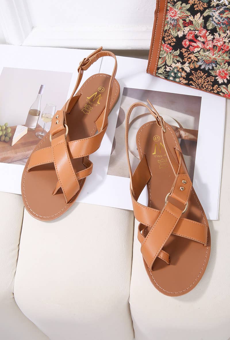 BELLICY / Cink-me - Wholesale Sandals - Women's - DM3UO-38, Faux leather sandals with cross straps and ring1