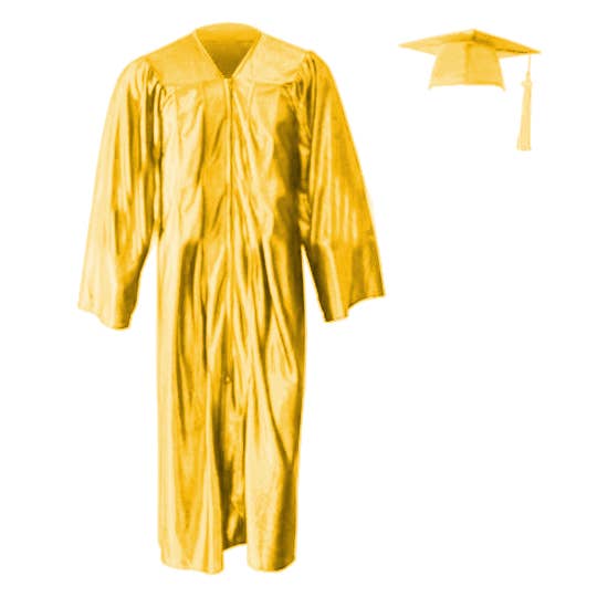 Skinnende Guld Cap, Kjole & Kvast for engroshandel hos Cap and Gown Direct