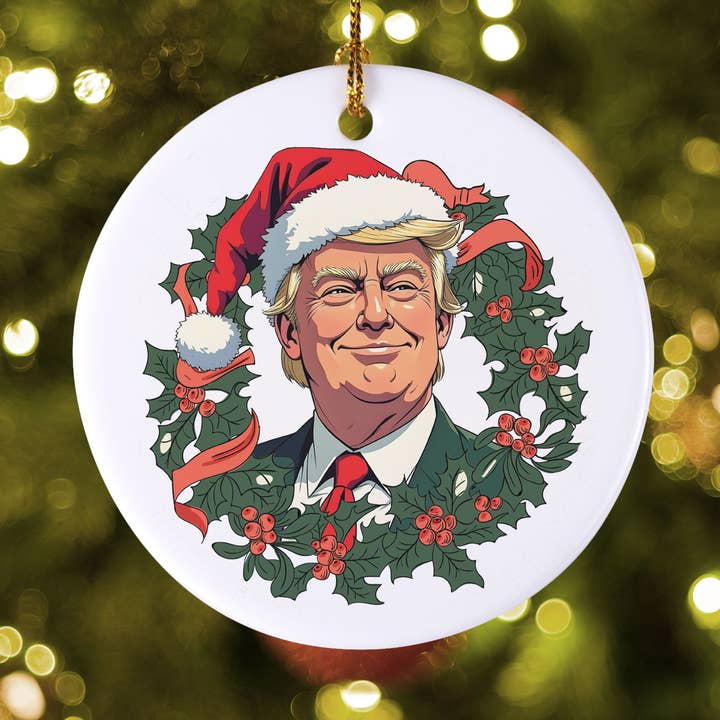 Adorno de cerámica con corona navideña de Trump para venta al por mayor de God And Glory Gifts