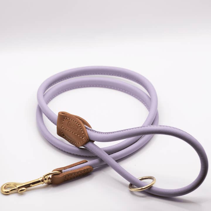 Rolled Soft Leather Dog Lead Lilac for wholesale by Dogs and Horses
