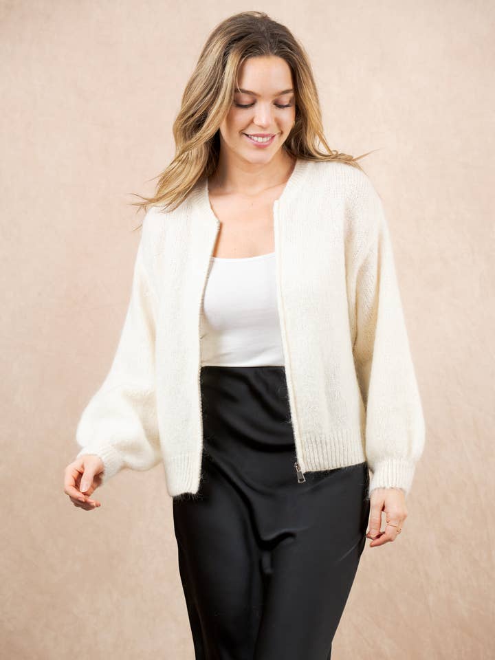 NAÏS PARIS - Vente Cardigan – femme - Cardigan col rond zippé en mohair et laine14