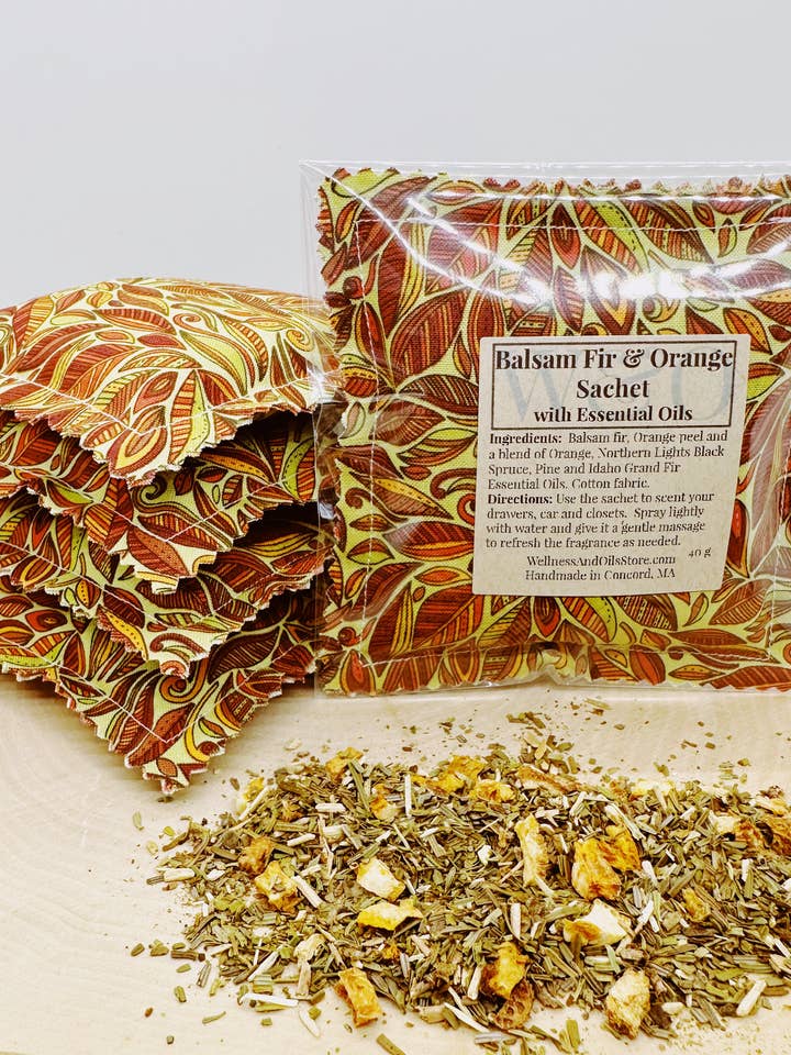 Balsam Fir & Orange Sachet Infused with Essential Oils- G&O for wholesale by Wellness & Oils