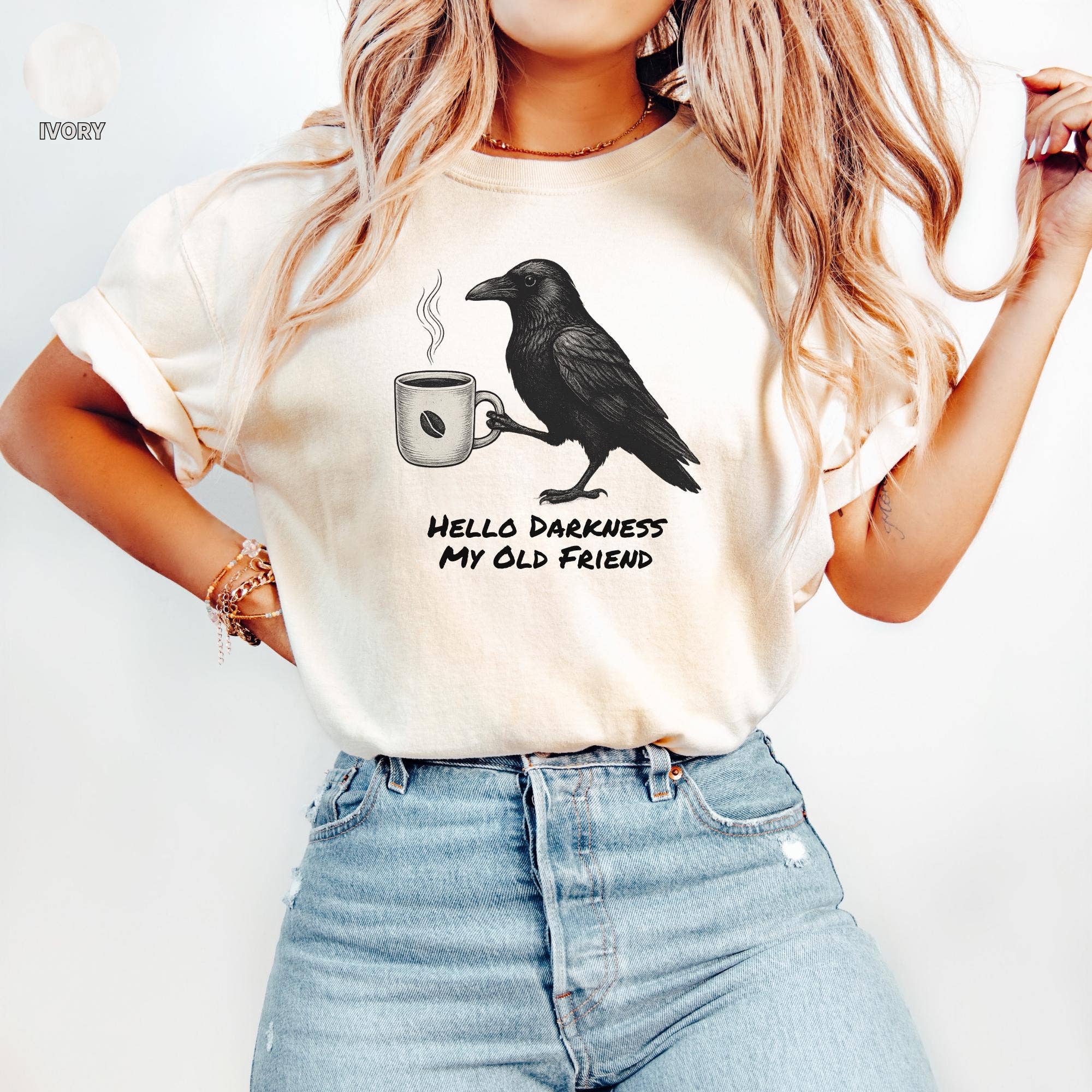 Glaime - Wholesale T-Shirt (Graphic) - Women's - Raven Crow Hello Darkness Comfort Colors Shirt & Sweatshirt2