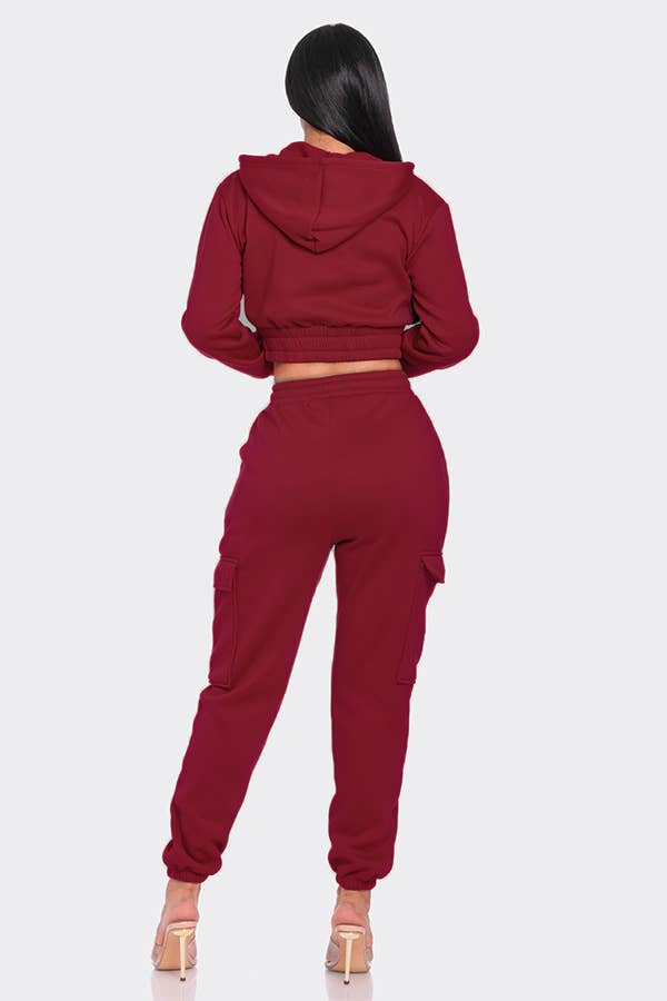 Lime All the Time – Engroshandel Top- og buksesæt (IKKE Loungewear) - Dame – 2 stk beskåret lynlås hættetrøje og Cargo Jogger Bukser Sæt11