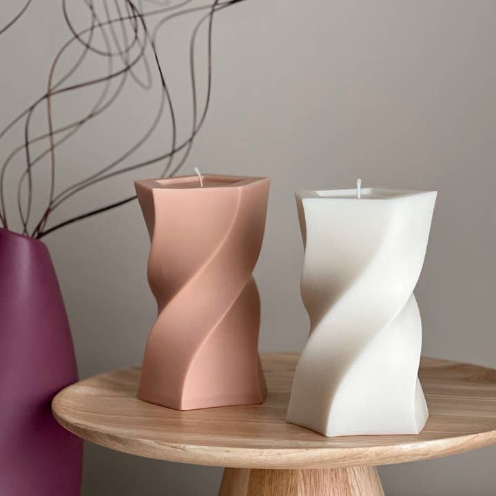 Wavy Pillar Soy Wax Candle: Unique Home Decor for wholesale by Estelle Studio