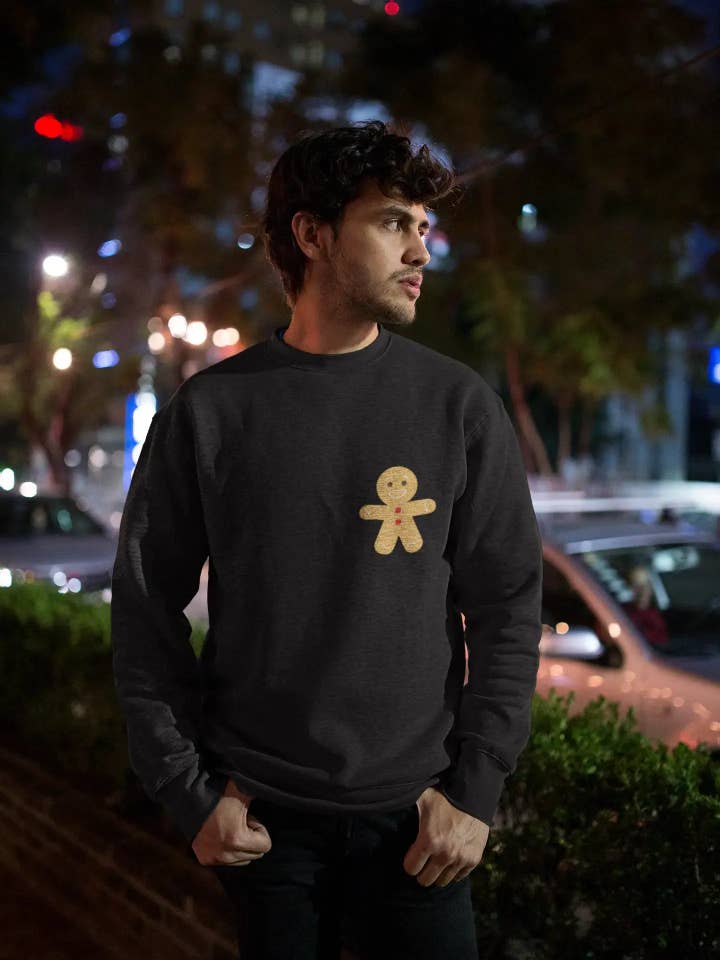 ULTRABASIC - Men's Printed Graphic Little Biscuit Sweater Christmas Cute Printed Xmas Gift Ideas Deep Black for wholesale by ULTRABASIC