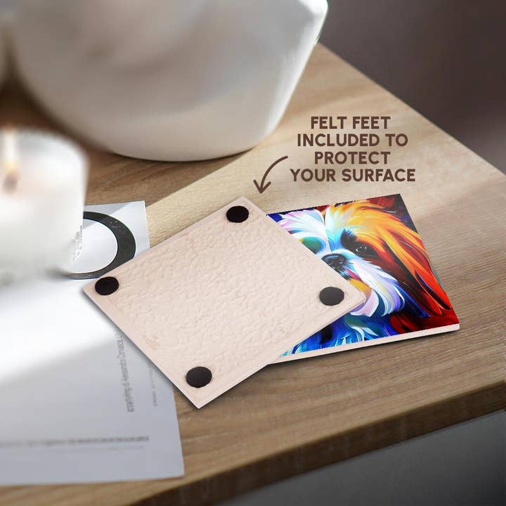 3dRose - Wholesale Coasters - 3dRose, Adorable Shih Tzu dog portrait on purple, pink. Digital art gift, Coaster3