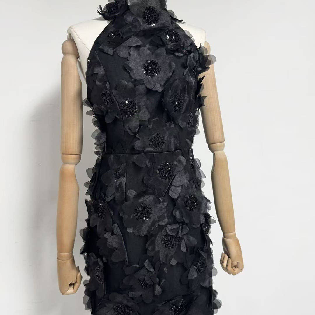 Productseeker - Wholesale Dress - Women's - DR751Y Halter Neck Sequin 3D Floral Backless Mini Dress4