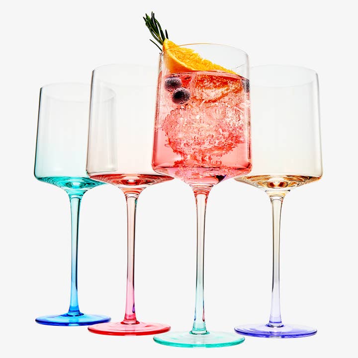 Handblown Colored Two-Toned Crystal Wine Glassware, Set of 4 for wholesale by The Wine Savant / Khen Glassware
