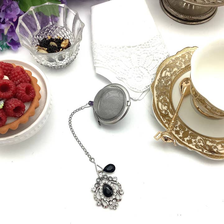 Tea Ball Crown Jewel Black Onyx with Rhinestones for wholesale by All Little Cute Things