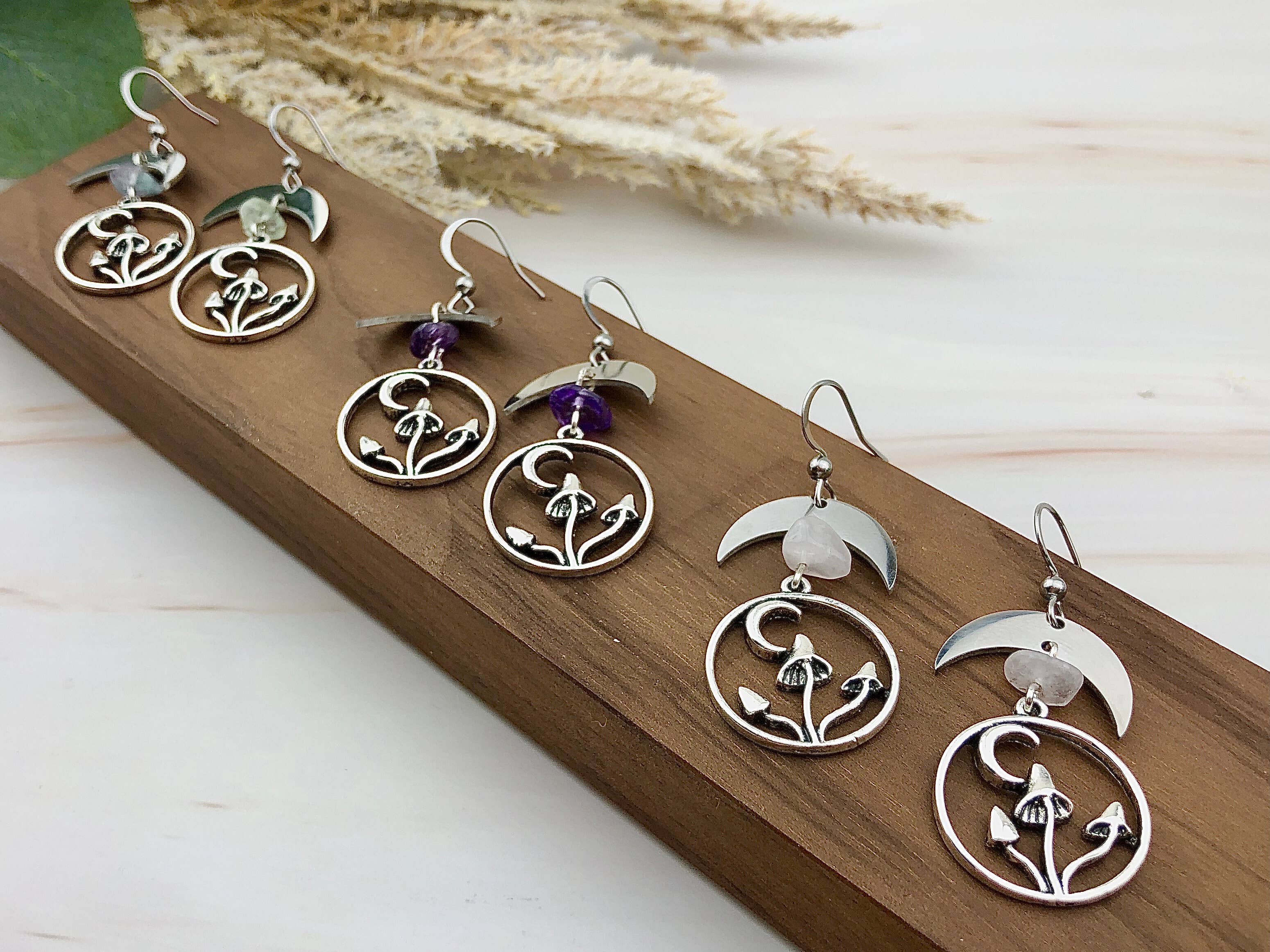 WonderLight Jewelry - Vente Boucles d'oreilles pendantes - Boucles d'oreilles en forme de champignon en pierres précieuses - Affirmation Jewelry3