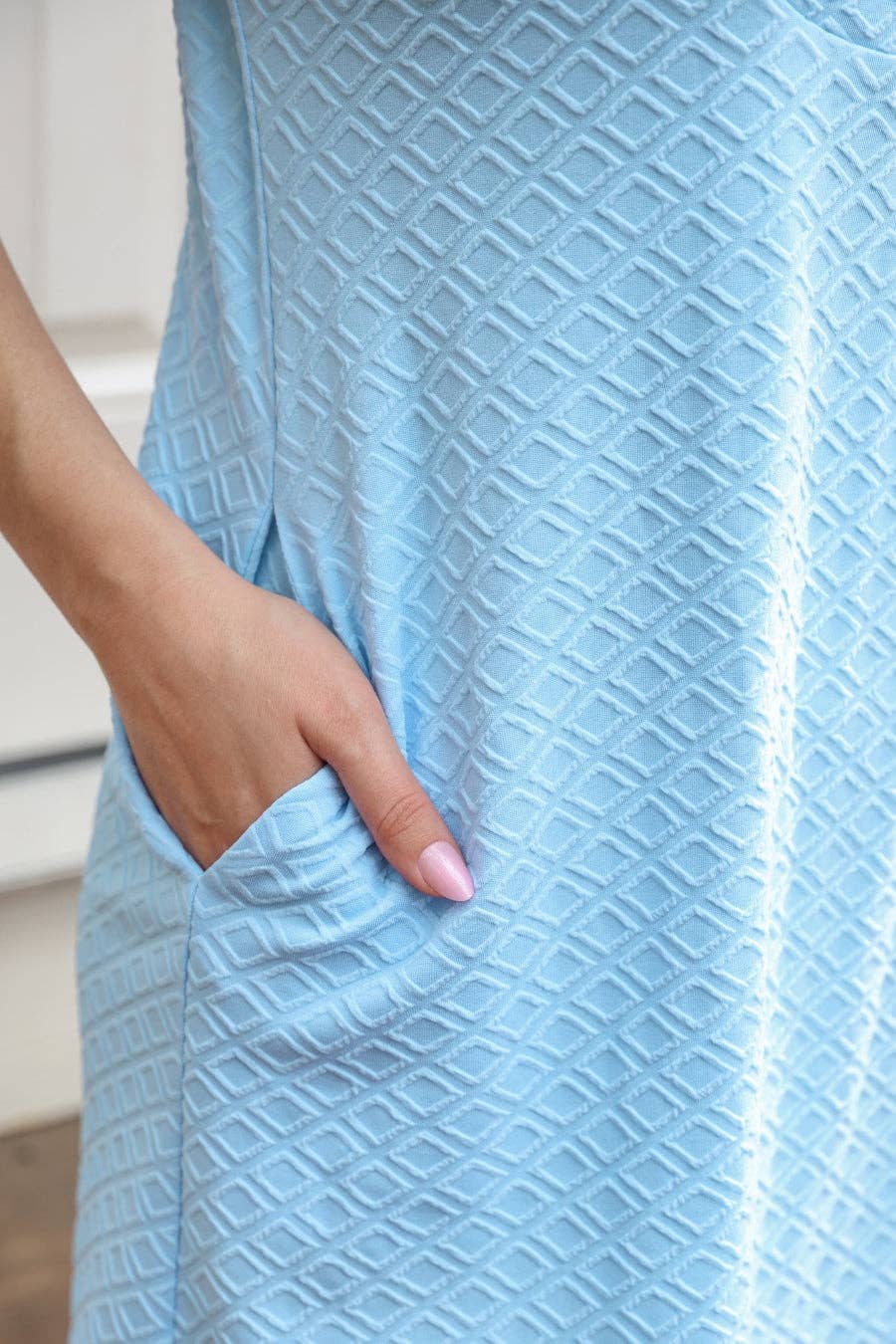 Ezra Textured Zipper Dress- Light Blue for wholesale on Faire2
