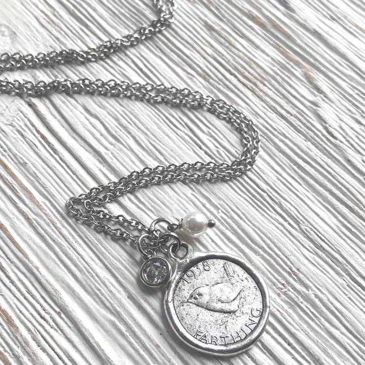 VB&CO Designs Handmade Jewelry - Wholesale Pendant/Charm Necklace - English farthing coin necklace silver England royal family2