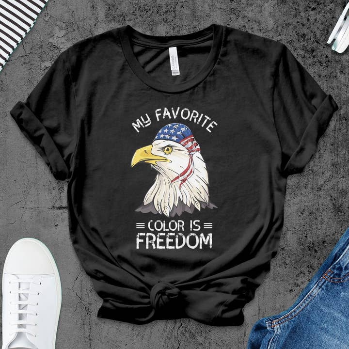 Patriotic Eagle T-Shirt, American Flag Bandana, My Favorite Color is Freedom, Unisex Graphic Tee, Independence Day Apparel, USA Pride for wholesale by FreakyTeeFactory