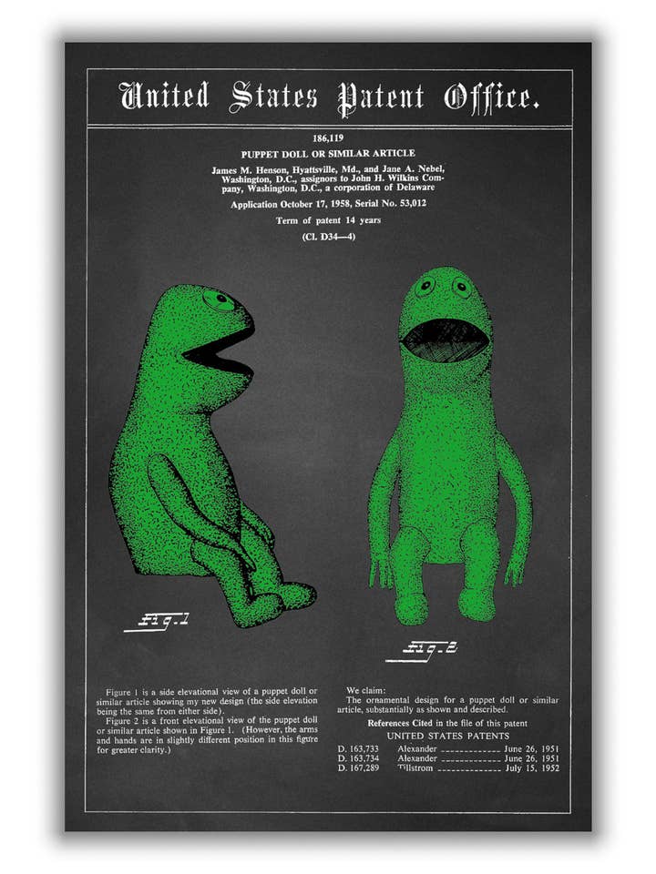 Kermit The Frog Patent for wholesale by Stanley Print House