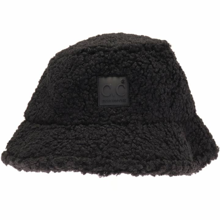 C.C Beanie - Wholesale Bucket Hat - Women's - Sherpa Bucket Hat with Rubber Patch KP008