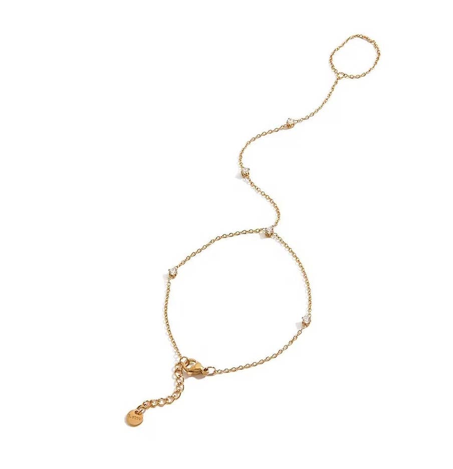 Gult guld 3-handskedja stål, ring och armband kristallkedja för wholesale på Faire