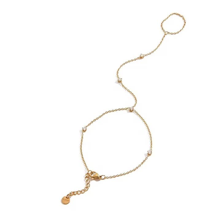 Gult guld 3-handskedja stål, ring och armband kristallkedja för wholesale på Faire0