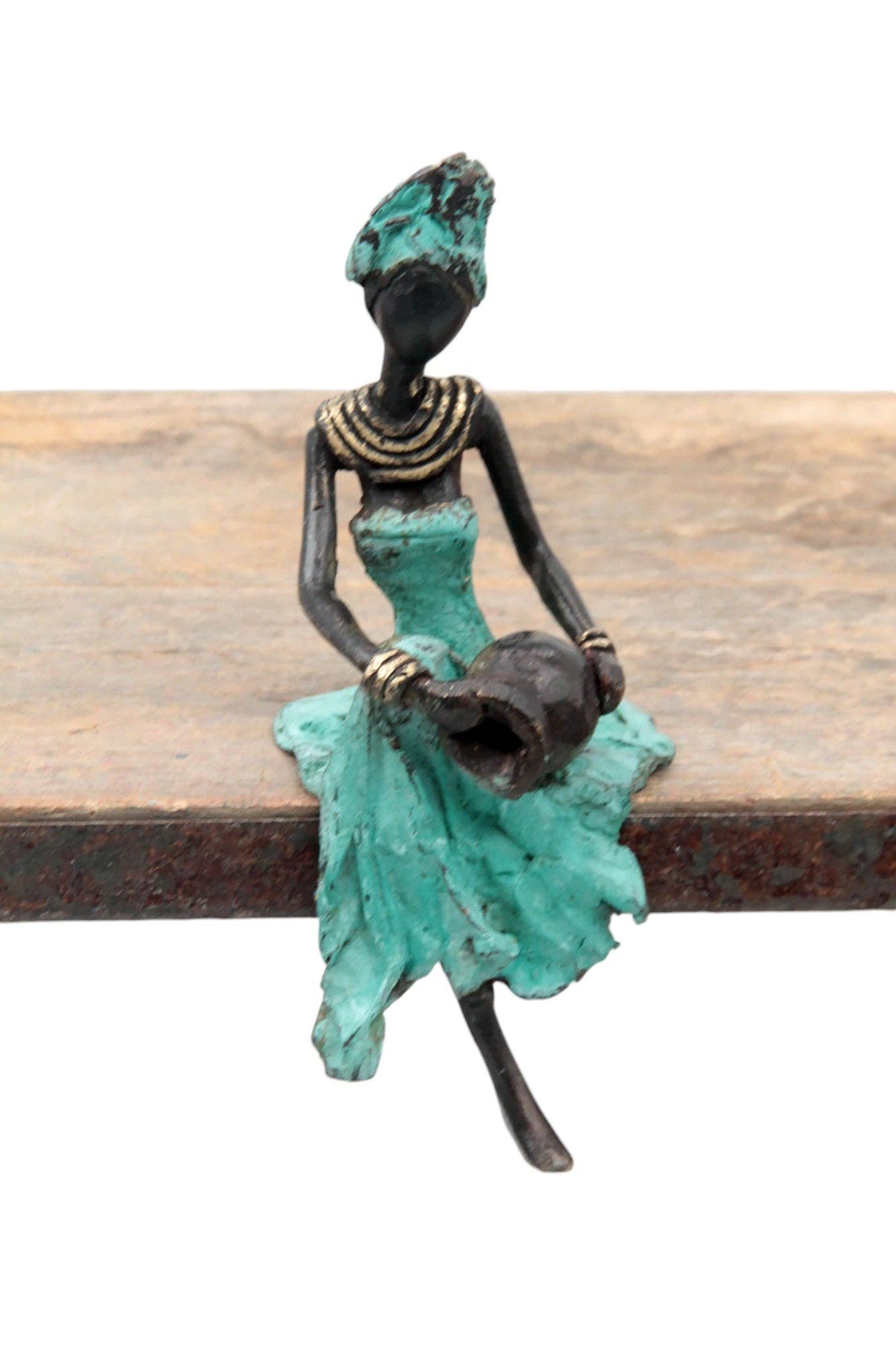 Lafi Bala - Wholesale Sculpture - Seated bronze 15 cm turquoise no.130