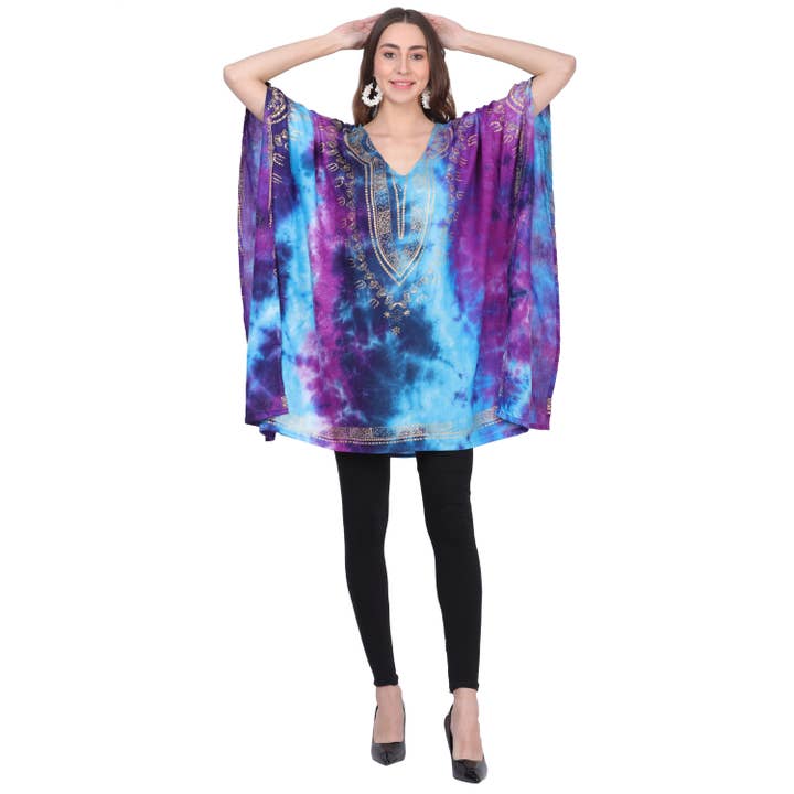 RAYON GOLD FOIL PRINT KAFTAN TUNIC FOR WOMEN for wholesale by Le Styles