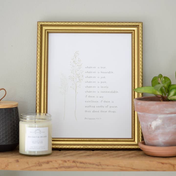 Whatever Is True Scripture Artwork for wholesale by White Gables Home By Aimee Weaver Designs