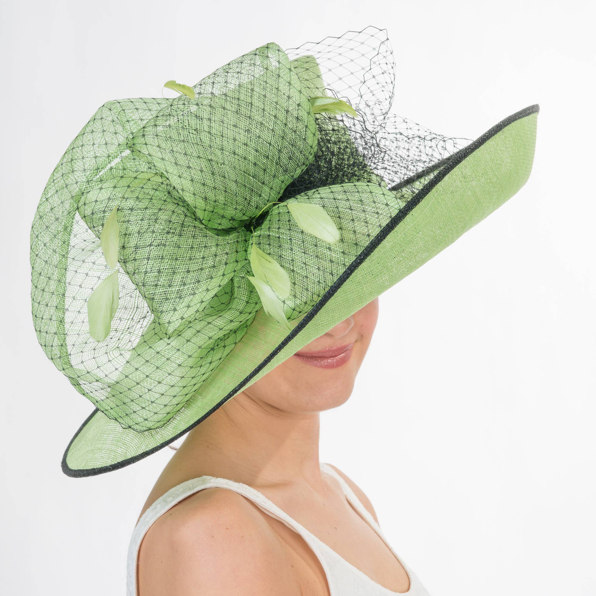 KaKyCo - Wholesale Fascinator Hat - Women's - Large Two Tone Veil Sinamay Hat | 1135589