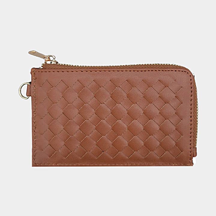 Kortholder i imiteret læder med fletmønster og håndledsrem for engroshandel hos Sensibling Corp.