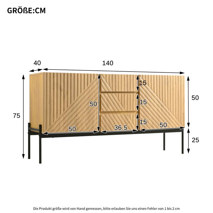 Urban Meuble - Wholesale Sideboard - Modern sideboard with natural wood effect, carved doors, and metal legs TREGRAINS16