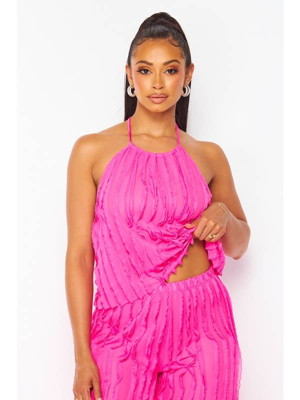 5besties inc - Wholesale Top & Pant Set (NOT Loungewear) - Women's - Halter Neck Ruffle Top and Pants Set