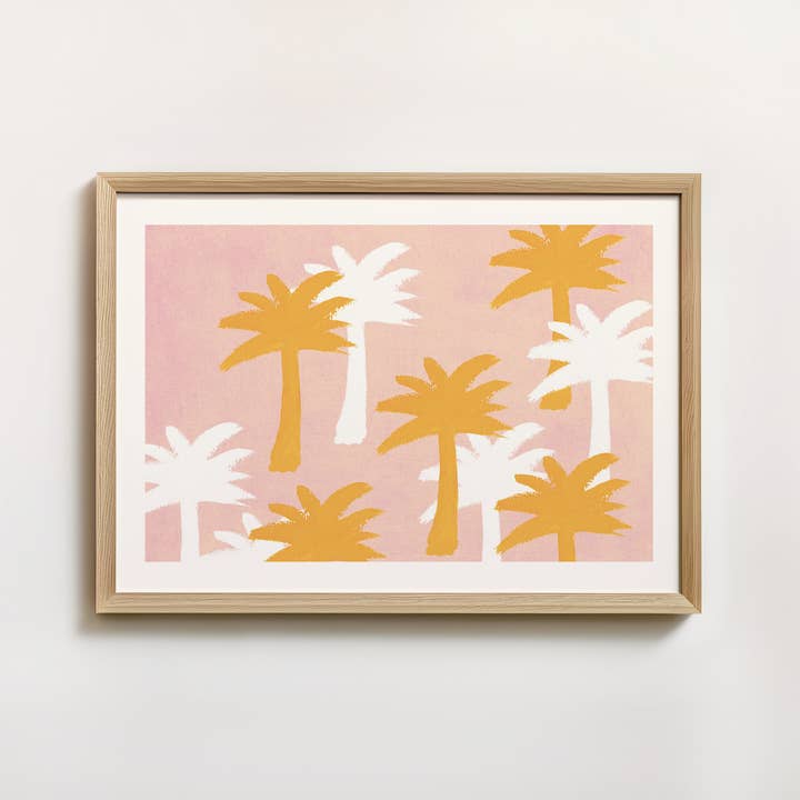 Kunsttryk - Mønster af palmetræer guld pink for engroshandel hos intemporalis