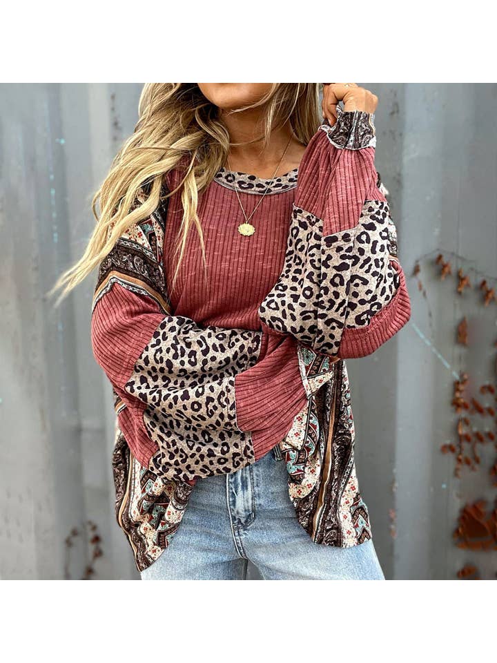 Lily Clothing - Wholesale Blouse - Women's - CONTRASTING COLOR STRIPED CREW-NECK BAGGY HOODIE