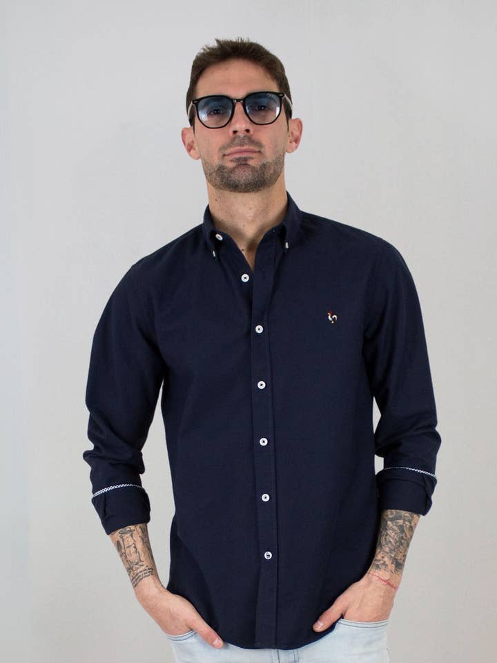 Navy washed oxford shirt for wholesale by Patadegayo
