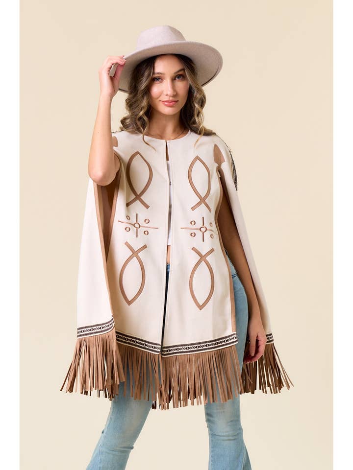 SIJ5386A CAPA CREME COM FRANJAS E BORDADO por atacado de Saints & Hearts