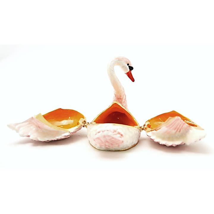 Ciel Collectables - Wholesale Jewelry Box/Organizer - Pink Swan Trinket Box. Hand Made with White & Pink Enamel5