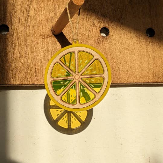 Lemon Window Hanging Faux Stained Glass Laser Cut Acrylic for wholesale by Bristol Design Forge Ltd