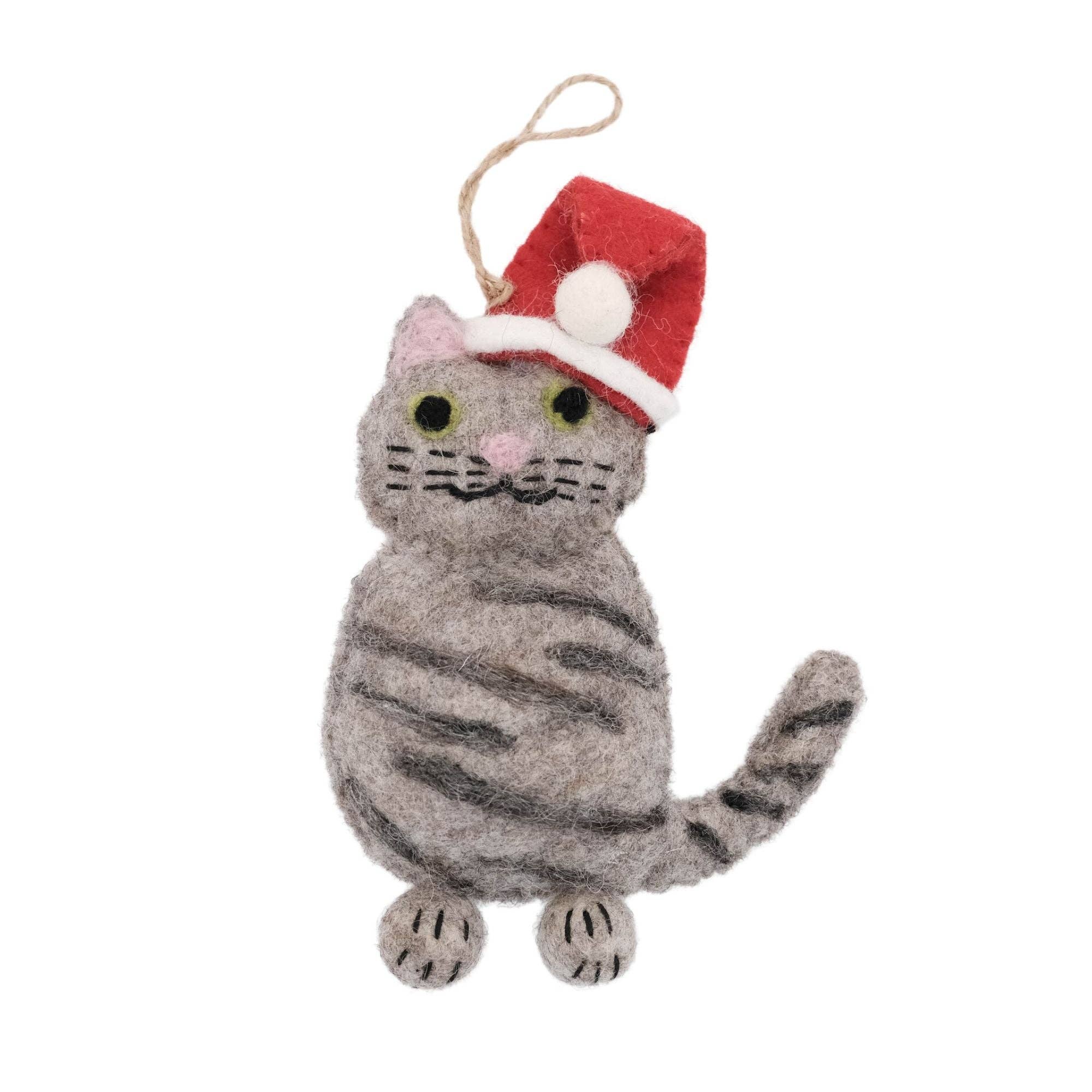 Global Crafts - Wholesale Ornament - Grey Tabby Santa Cat Felt Ornament0