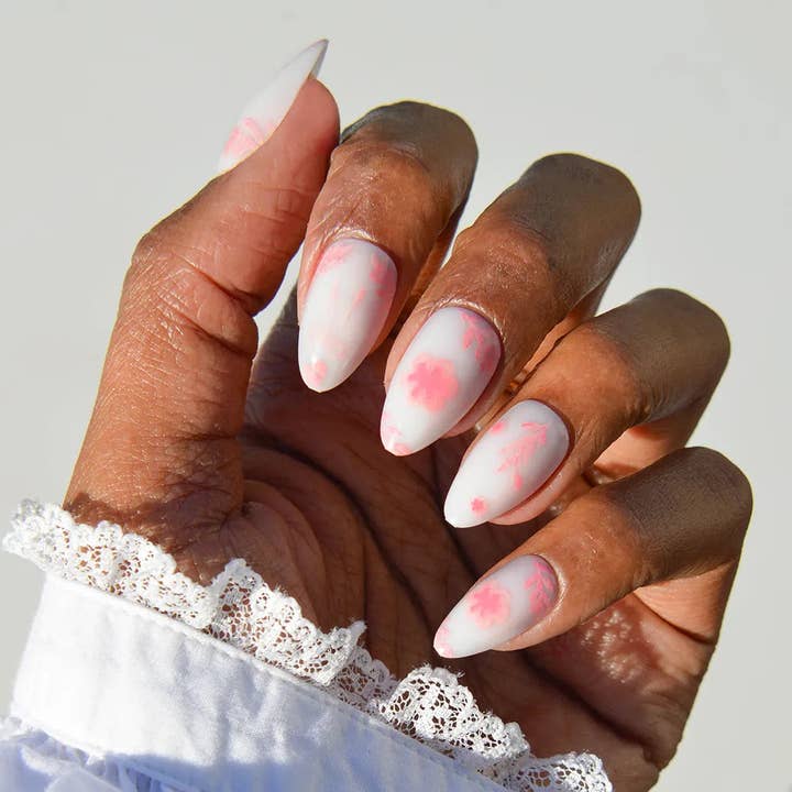 Fleur Amour Press-On Nails | Short Almond Pink Blossoms Love for wholesale by Glamnetic