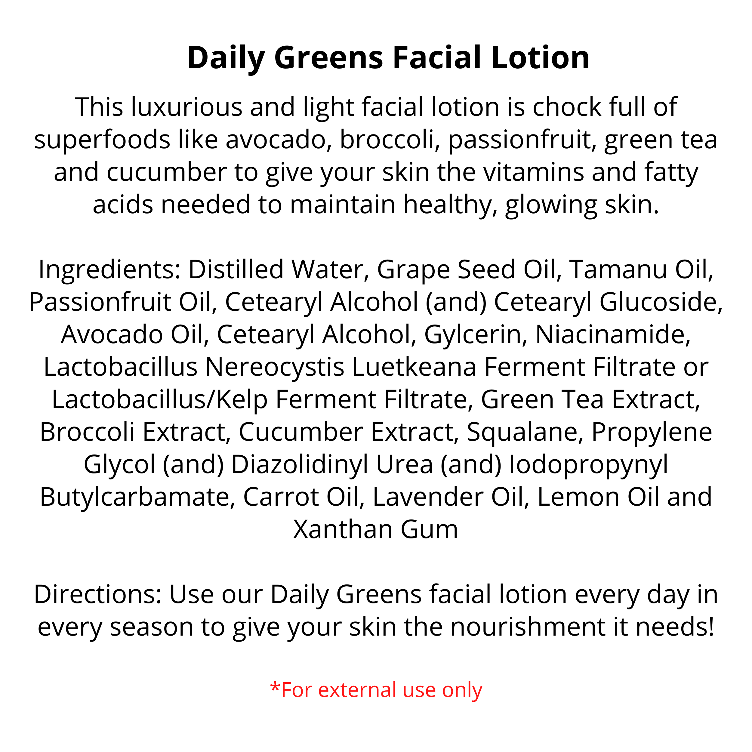 R. Drew Naturals, LLC - Wholesale Facial Moisturizer - Bulk - Daily Greens Face Lotion - You Package & Label1