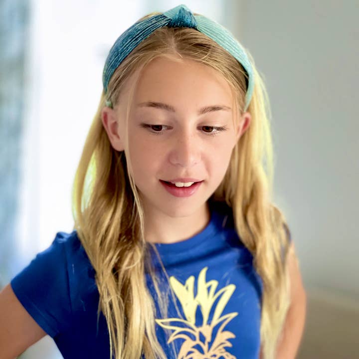 Frog Sac - Wholesale Fashion Headband - Kids - Two-Tone Pleated Knot Headband - Blue