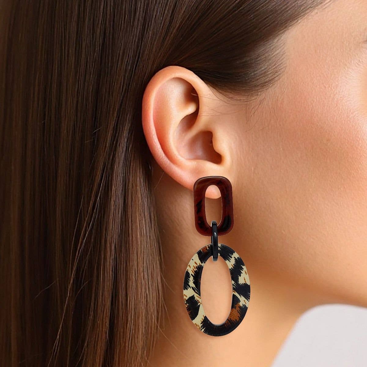 Drop Jungle Chic Leopard Print Geometric Earrings for wholesale on Faire0