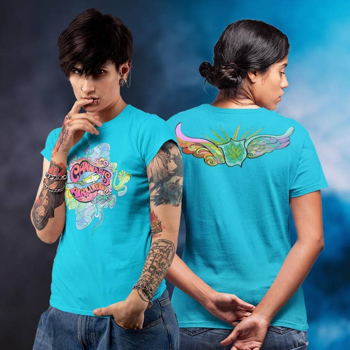 Joan Seed Studio inc. - Venta al por mayor Camiseta estampada - Unisex - Cannabis Airlines camiseta unisex con cuello redondo