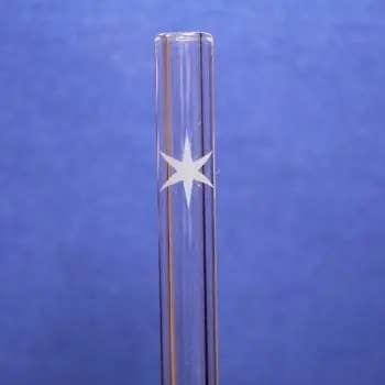 12 Inch Etched 6 Point Star Glass Straw w/ brush for wholesale by DrinkingStraws.Glass LLC